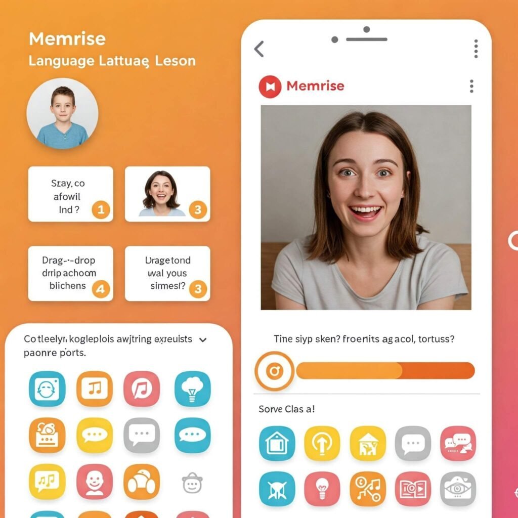 Memrise Language Lesson Interface: Interactive, Video, Gamified