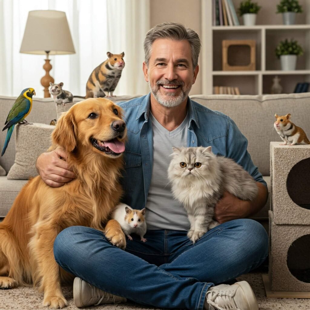 Person with happy pets