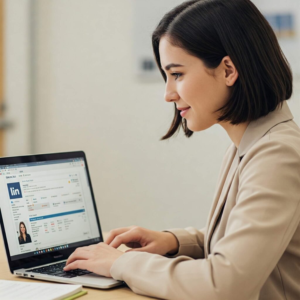Student confidently using LinkedIn for job search.