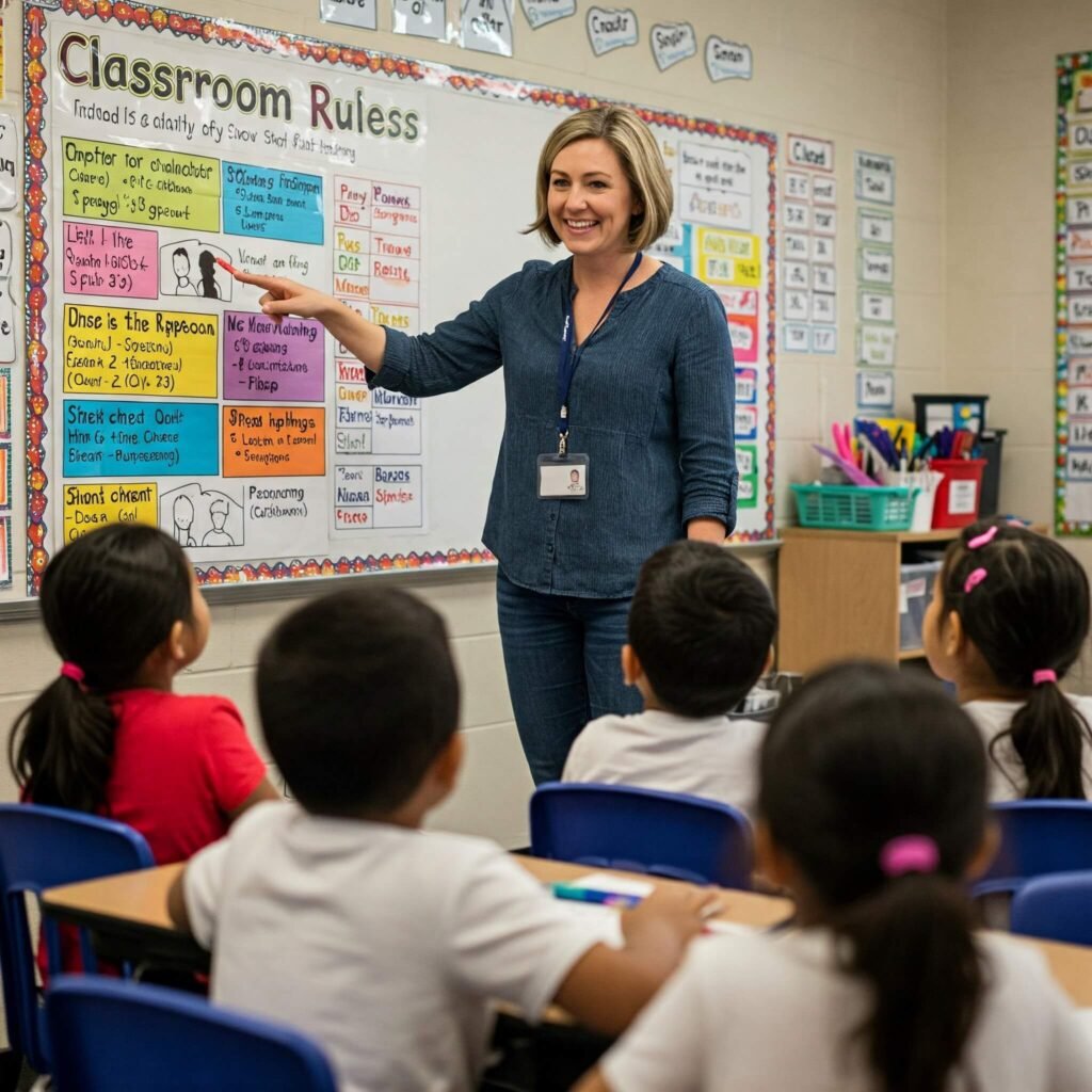 Teacher explaining classroom rules