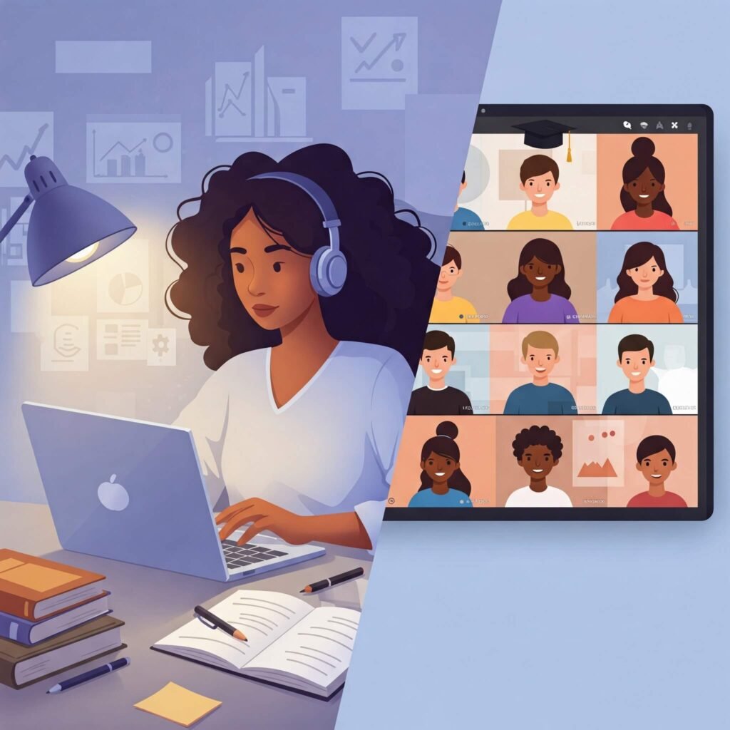 Diverse educators learn online.