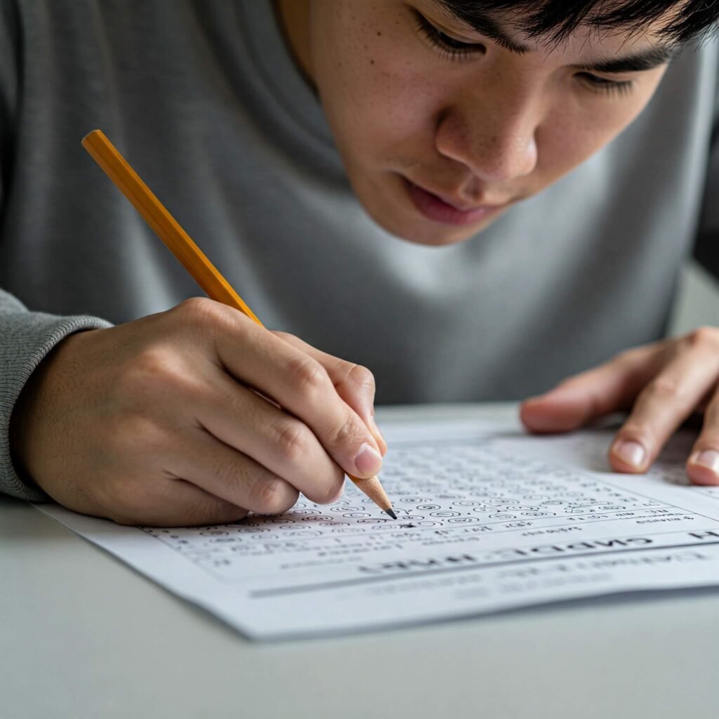 Taking a standardized test.