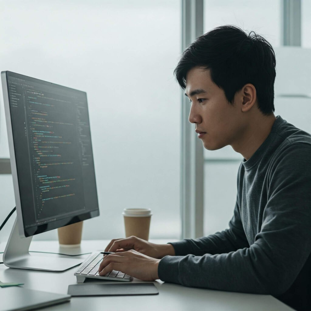 Person Coding Computer Screen