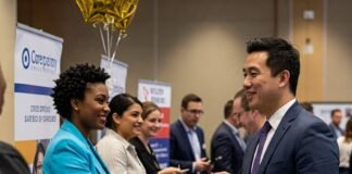 Find Local Career Fairs: Your Guide to Networking and Landing Your Dream Job Diverse professionals networking at a vibrant career fair.