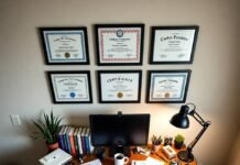 Top Career Certifications That Pay Off Big in 2025 Glowing career certs on messy desk chaos