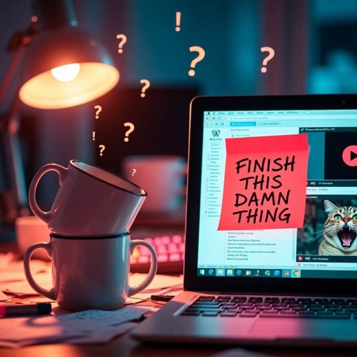 Chaotic desk with coffee mugs and desperate post-it note Chaotic desk with coffee mugs and desperate post-it note