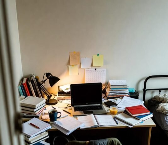 Top 10 Part-Time Jobs for College Students in 2025 Chaotic dorm desk with hustle and study mess