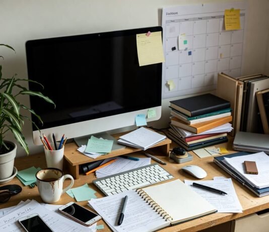 10 Interactive Learning Tools That Make Studying Fun Chaotic desk with coffee stains and study mess