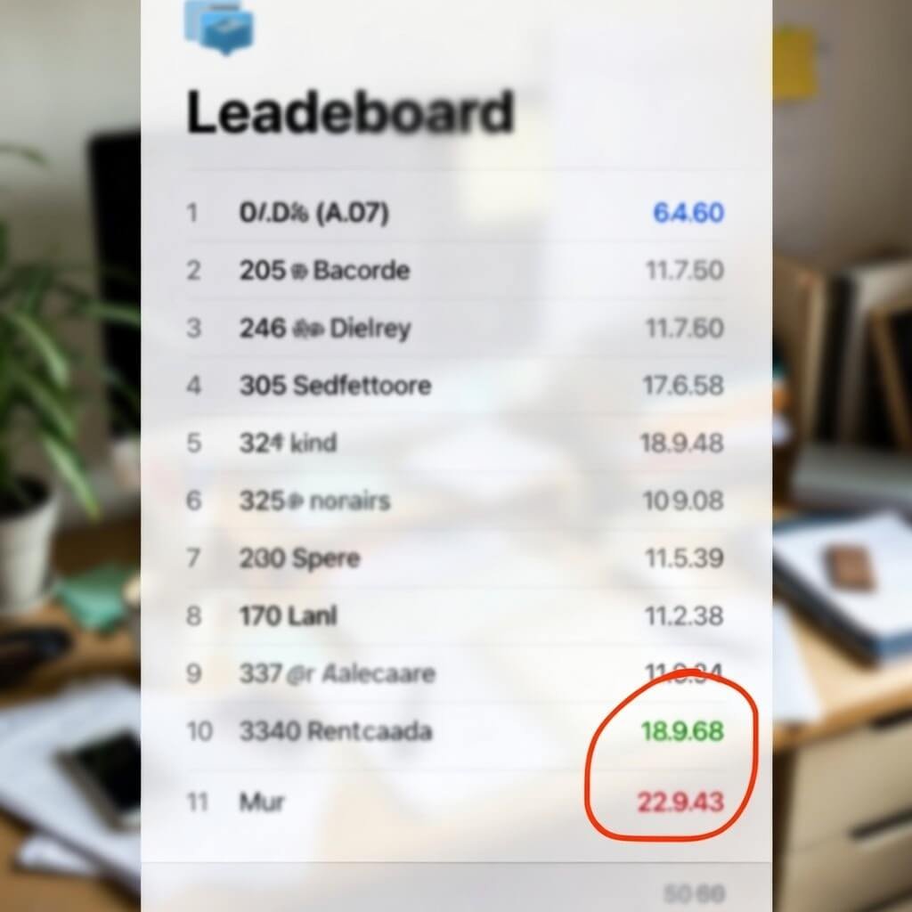 Blurry leaderboard showing my low embarrassing score