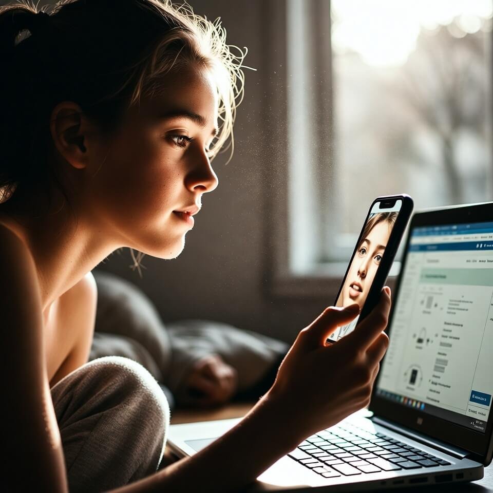 Bedhead parent in sweatpants scrolling TikTok during online math supervision