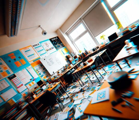 Top Trends Shaping the Future of Education Careers Glitching classroom showing messy future of education careers 2026