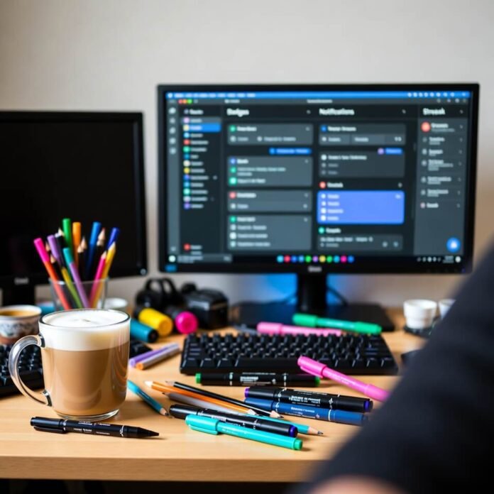 Messy desk with glowing gamified learning app