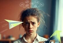 Classroom Management Tips for Aspiring Educators Frazzled young teacher with paper airplane mid-flight to face