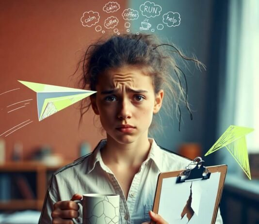 Classroom Management Tips for Aspiring Educators Frazzled young teacher with paper airplane mid-flight to face