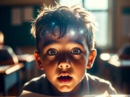 How Virtual Reality Is Reshaping Classroom Education Kid in VR high-fiving pterodactyl, water spilling on desk