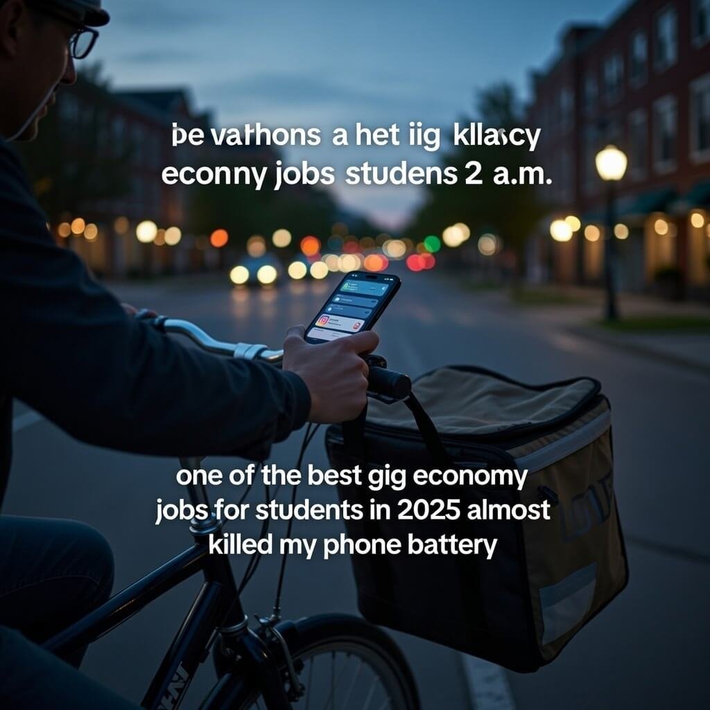 Hand holding phone while biking with delivery bag