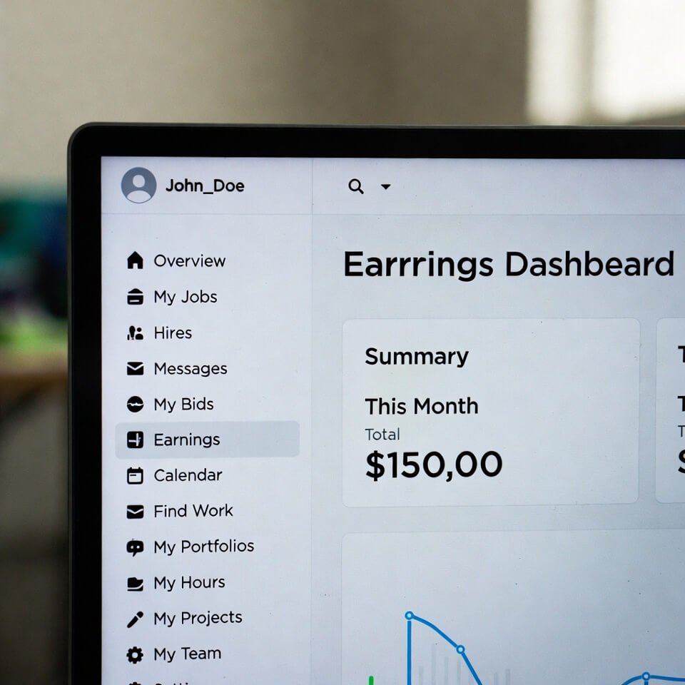 Cropped Upwork earnings dashboard showing low first-month total