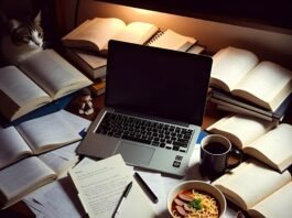 How Online Learning Is Changing the Future of Education Late-night desk with ramen, cat, and laptop chaos
