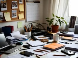 Time Management Hacks for Busy College Students Messy student desk in time management panic