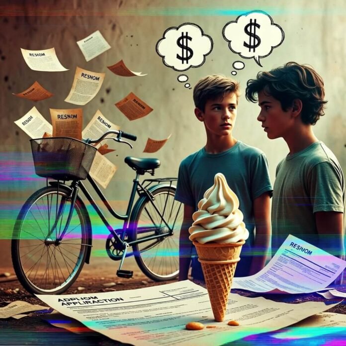 Teens debate resumes by bicycle with melting ice cream Teens debate resumes by bicycle with melting ice cream