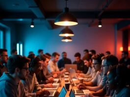 Top 7 Coding Bootcamps That Guarantee Job Placement Diverse coders collaborating late-night in bootcamp