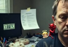 Where to Find Entry-Level Jobs That Actually Pay Well Messy desk with floating resume and shoulder devil